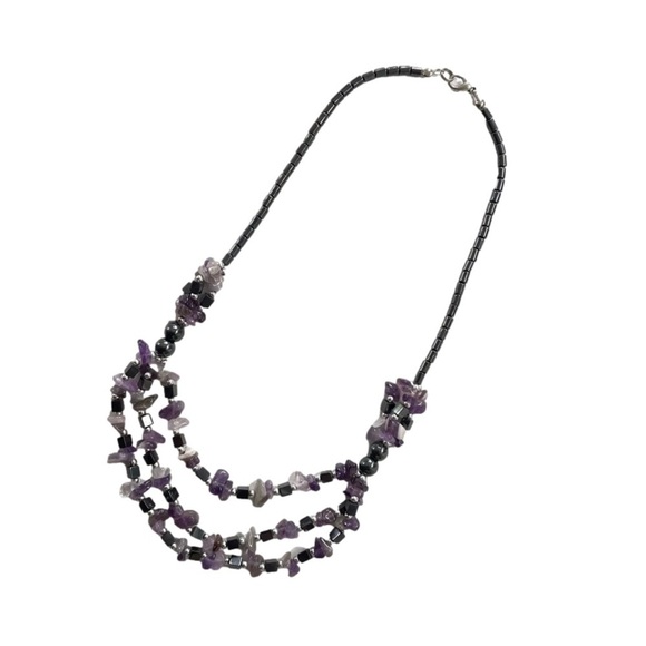 Artisan Designed Genuine Amethyst Stones & Spinel Beaded Necklace - Picture 3 of 10
